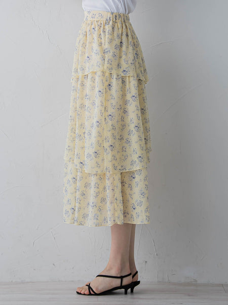 アシメティアード小花柄スカート ≪手洗い可能≫