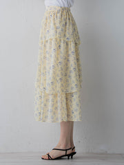 アシメティアード小花柄スカート ≪手洗い可能≫