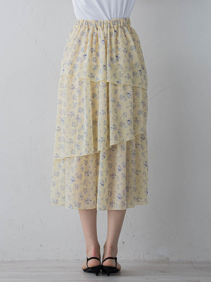 アシメティアード小花柄スカート ≪手洗い可能≫