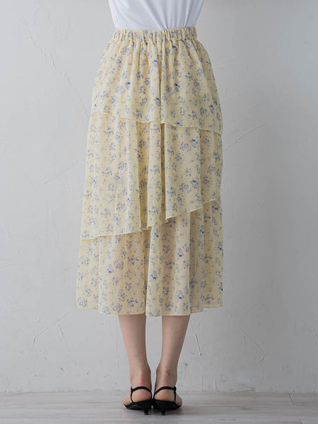 アシメティアード小花柄スカート ≪手洗い可能≫