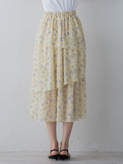 アシメティアード小花柄スカート ≪手洗い可能≫