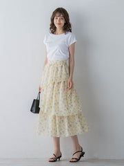 アシメティアード小花柄スカート ≪手洗い可能≫