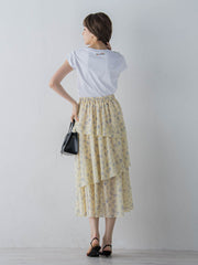 アシメティアード小花柄スカート ≪手洗い可能≫
