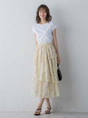 アシメティアード小花柄スカート ≪手洗い可能≫