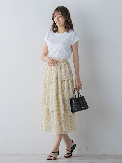 アシメティアード小花柄スカート ≪手洗い可能≫