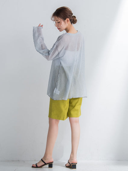 【コーディネートにこなれ感をプラス】ストライプシアーTシャツ《手洗い可能》