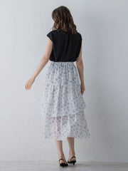 アシメティアード小花柄スカート ≪手洗い可能≫