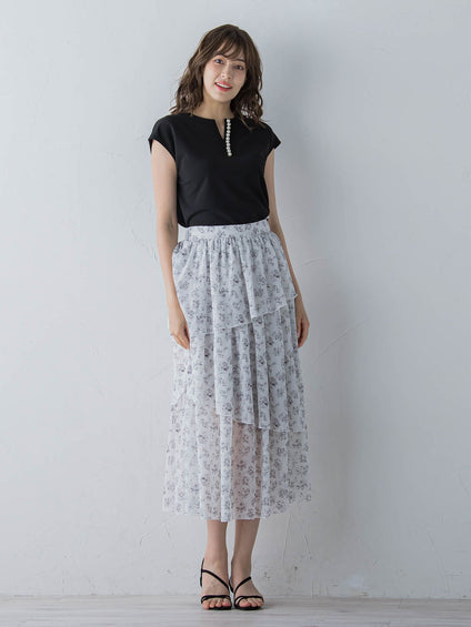 アシメティアード小花柄スカート ≪手洗い可能≫