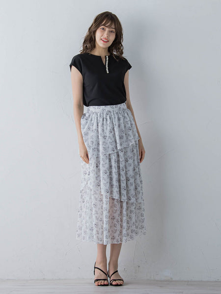 アシメティアード小花柄スカート ≪手洗い可能≫