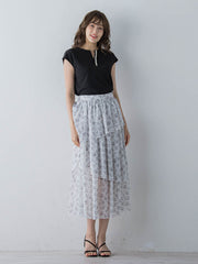 アシメティアード小花柄スカート ≪手洗い可能≫
