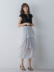 アシメティアード小花柄スカート ≪手洗い可能≫