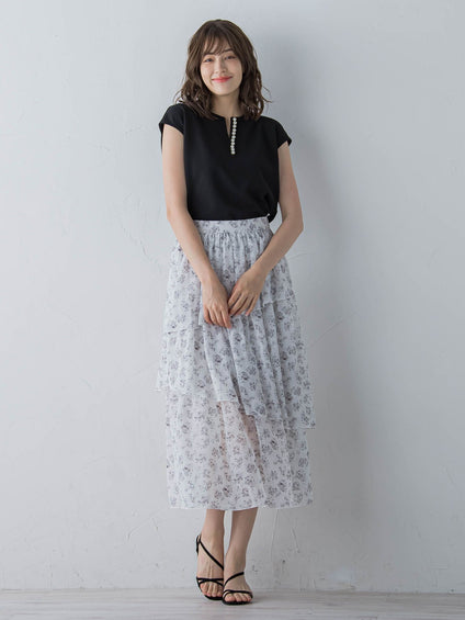 アシメティアード小花柄スカート ≪手洗い可能≫