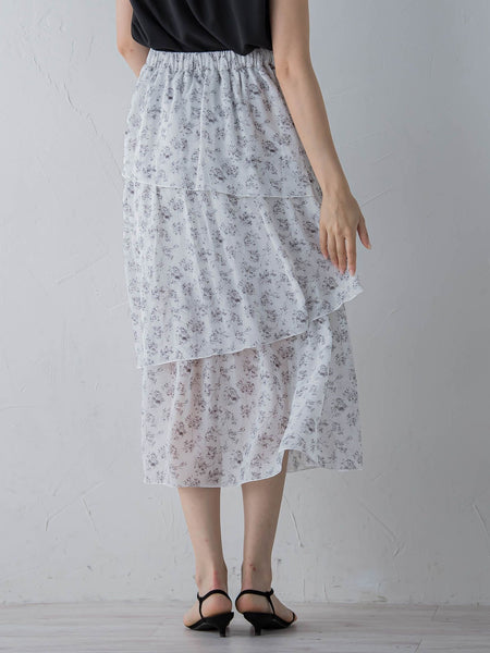 アシメティアード小花柄スカート ≪手洗い可能≫
