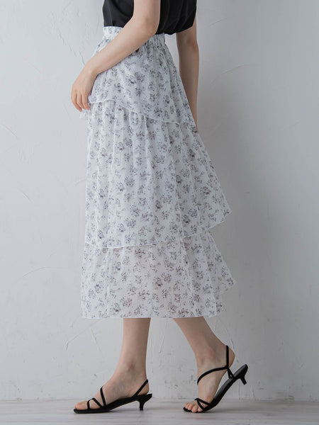 アシメティアード小花柄スカート ≪手洗い可能≫