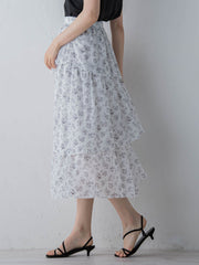 アシメティアード小花柄スカート ≪手洗い可能≫