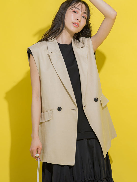 【トレンドライクな着こなしにかかせない！】リネンライクジレベスト《手洗い可能》