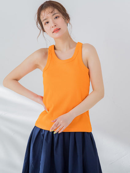 【華奢見えさせる】ストレッチリブタンクトップ《洗濯機で洗える》